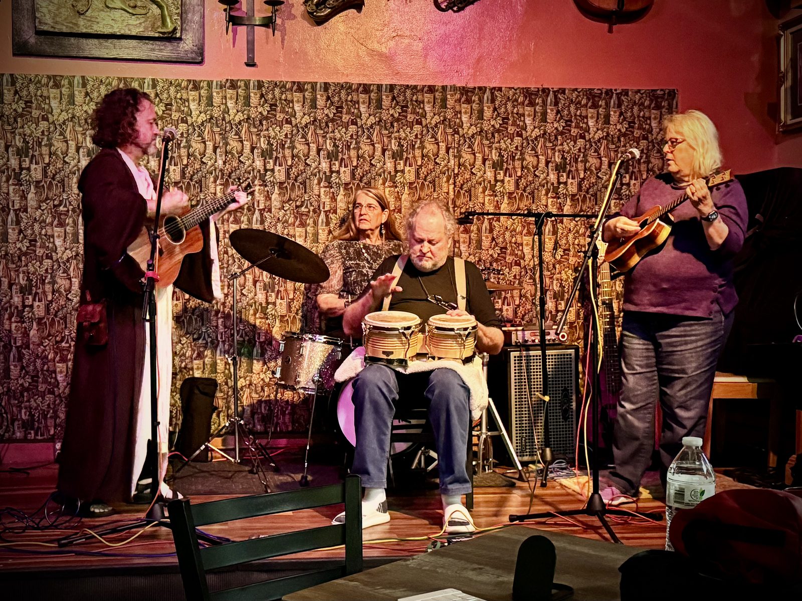 Seán Lightholder in Jedi robes onstage at the Hayward Bistro