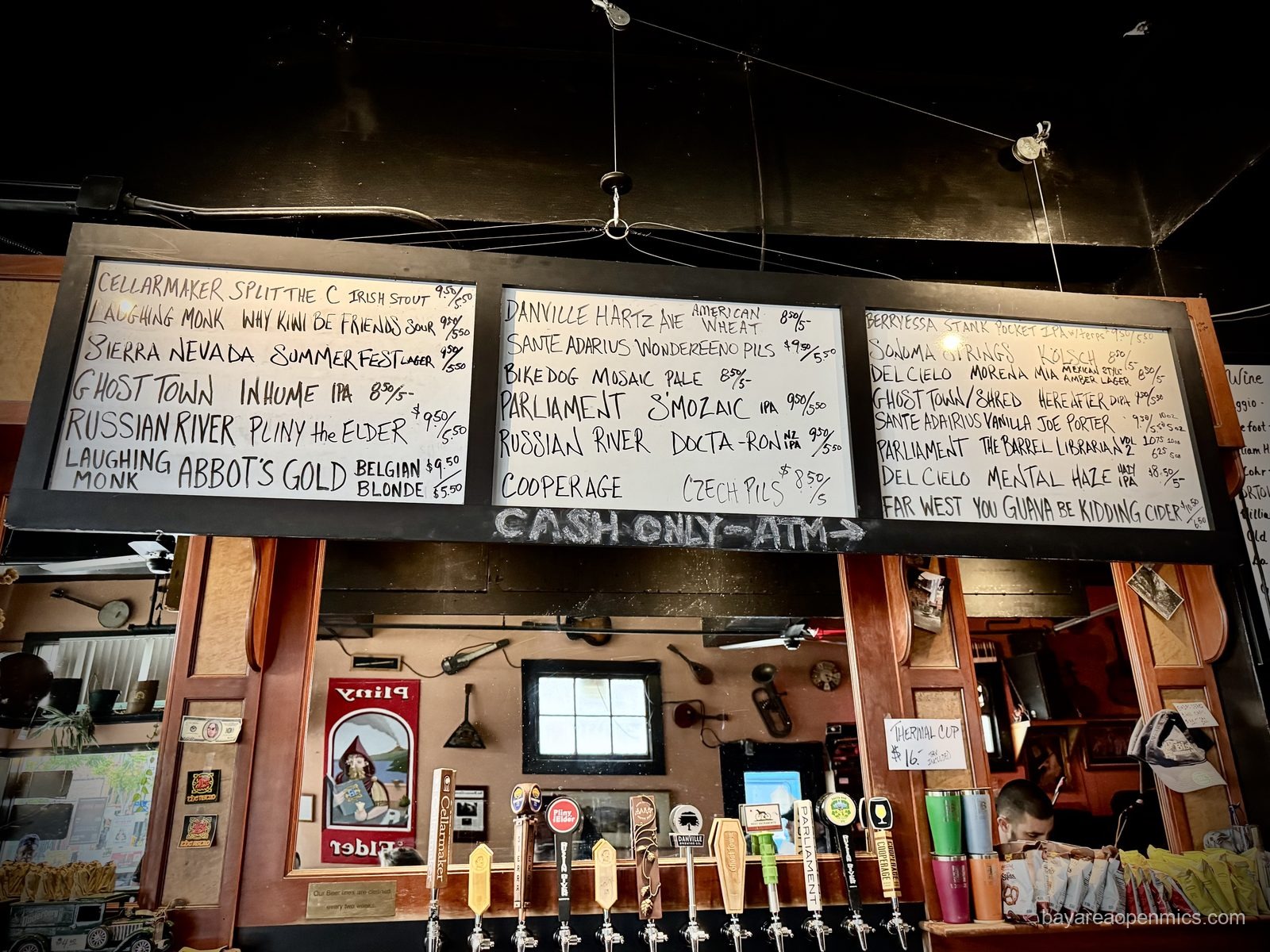 The bar area and beer menu at the Hayward Bistro