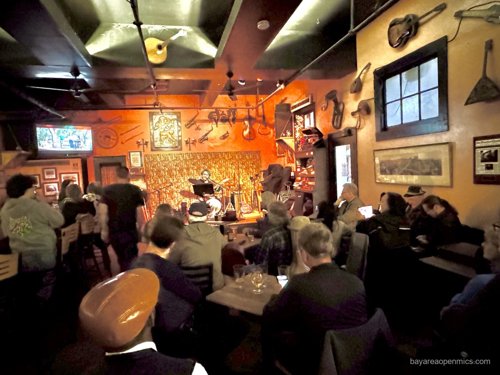 The interior of The Hayward Bistro, showing the bar and stage area