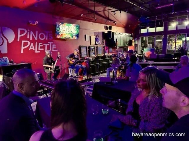 Photo of the performance area at wine bar Pinot's in Downtown Livermore, Livermore, CA