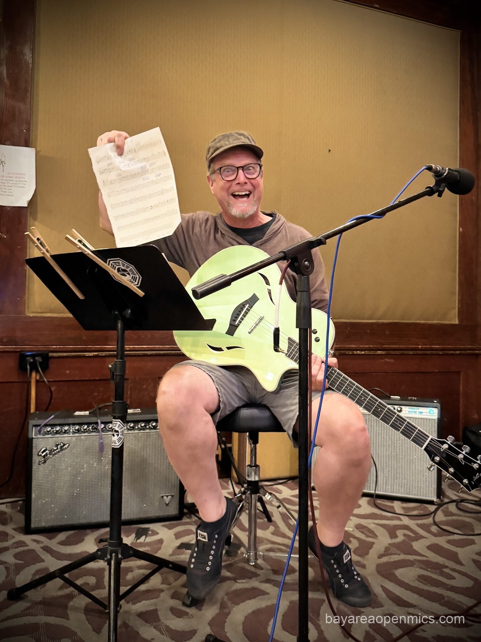 Erik K holds up the tablature for Steve Hackett's Horizons — from his guitar teacher when he was 15