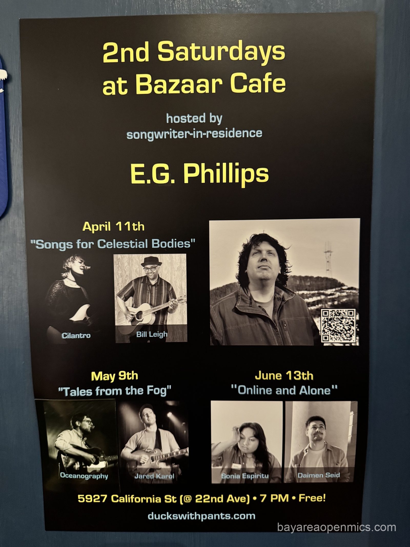 A flyer for EG Phillips' showcase at The Bazaar Cafe