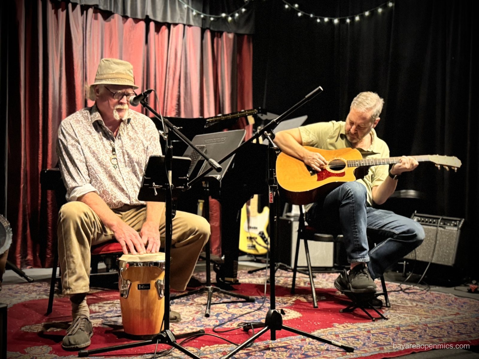 Jim Larsen and Roy Kelvin perform at the Front Porch Music open mic at Lamorinda Music in Lafayette