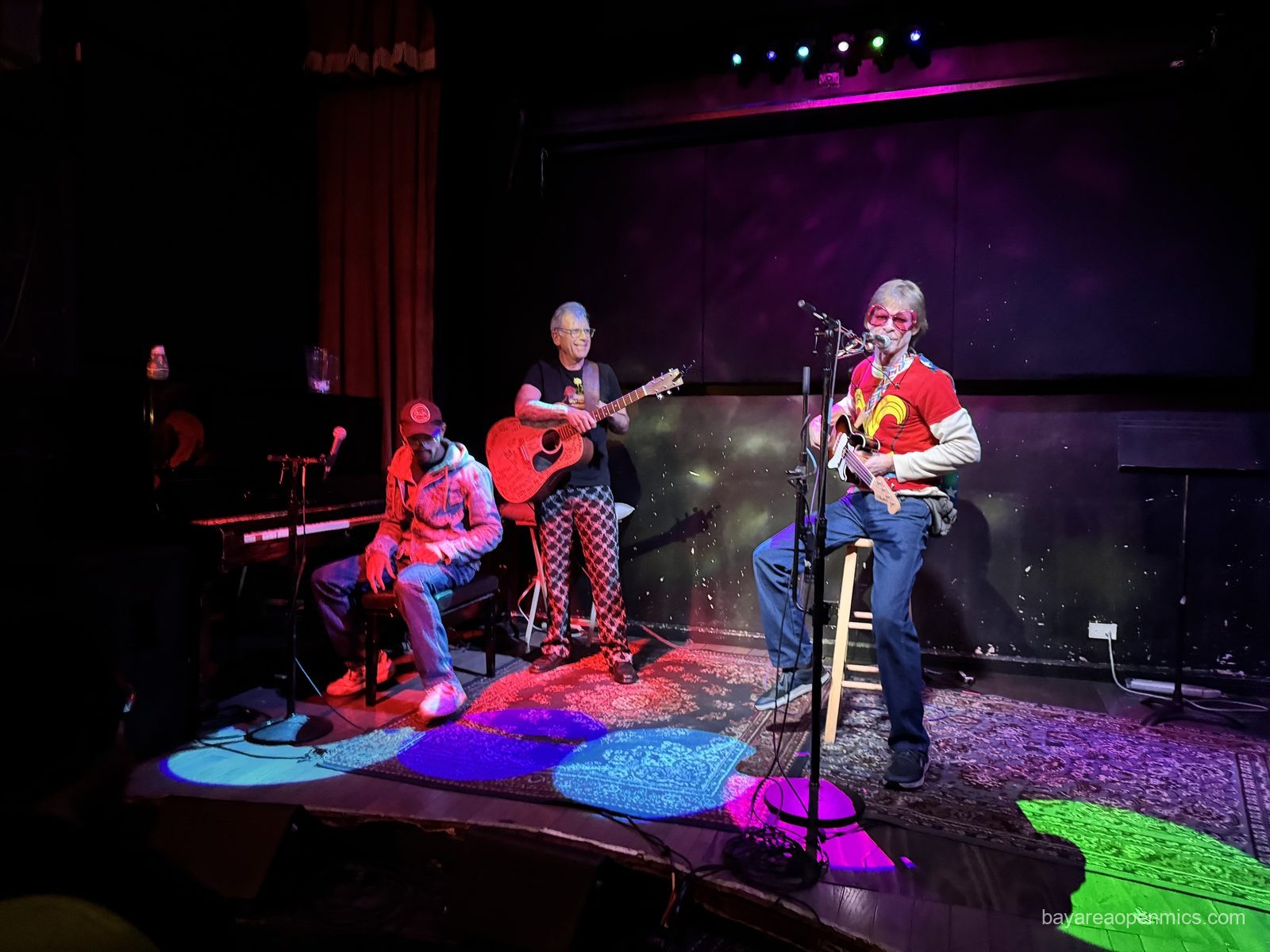 The supergroup band assembles on stage at the Hotel Utah open mic