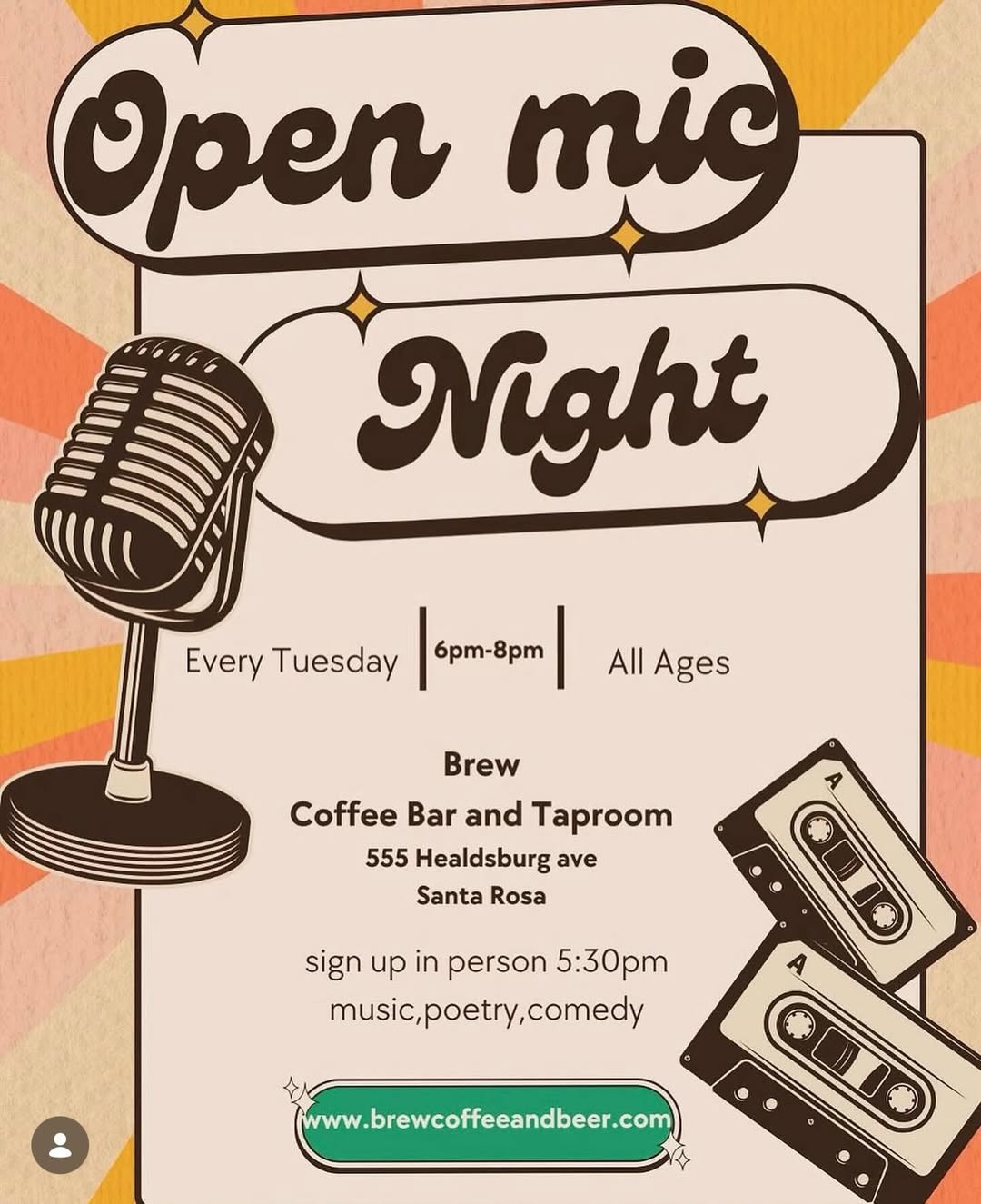 Flyer for Brew Open Mic at Brew