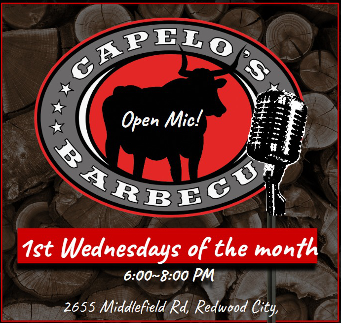 Flyer for Open Mic at Capelo's BBQ at Capelo's
