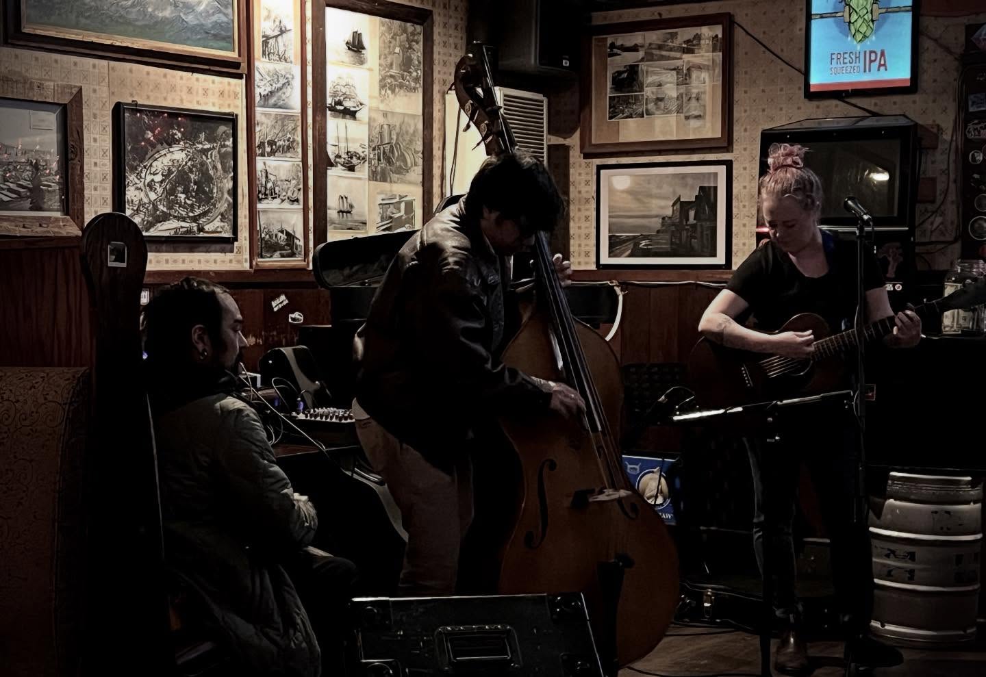 Dick's Open Mic performers at dive bar in Mendocino, CA