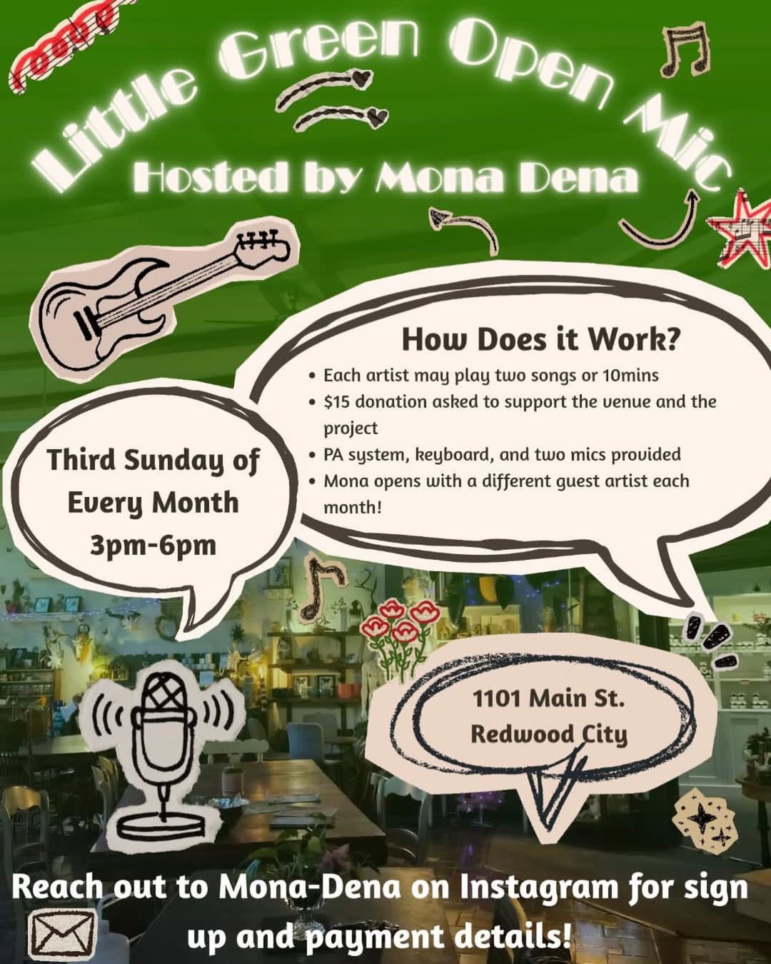 Flyer for Little Green Open Mic at Little Green Plant Bar