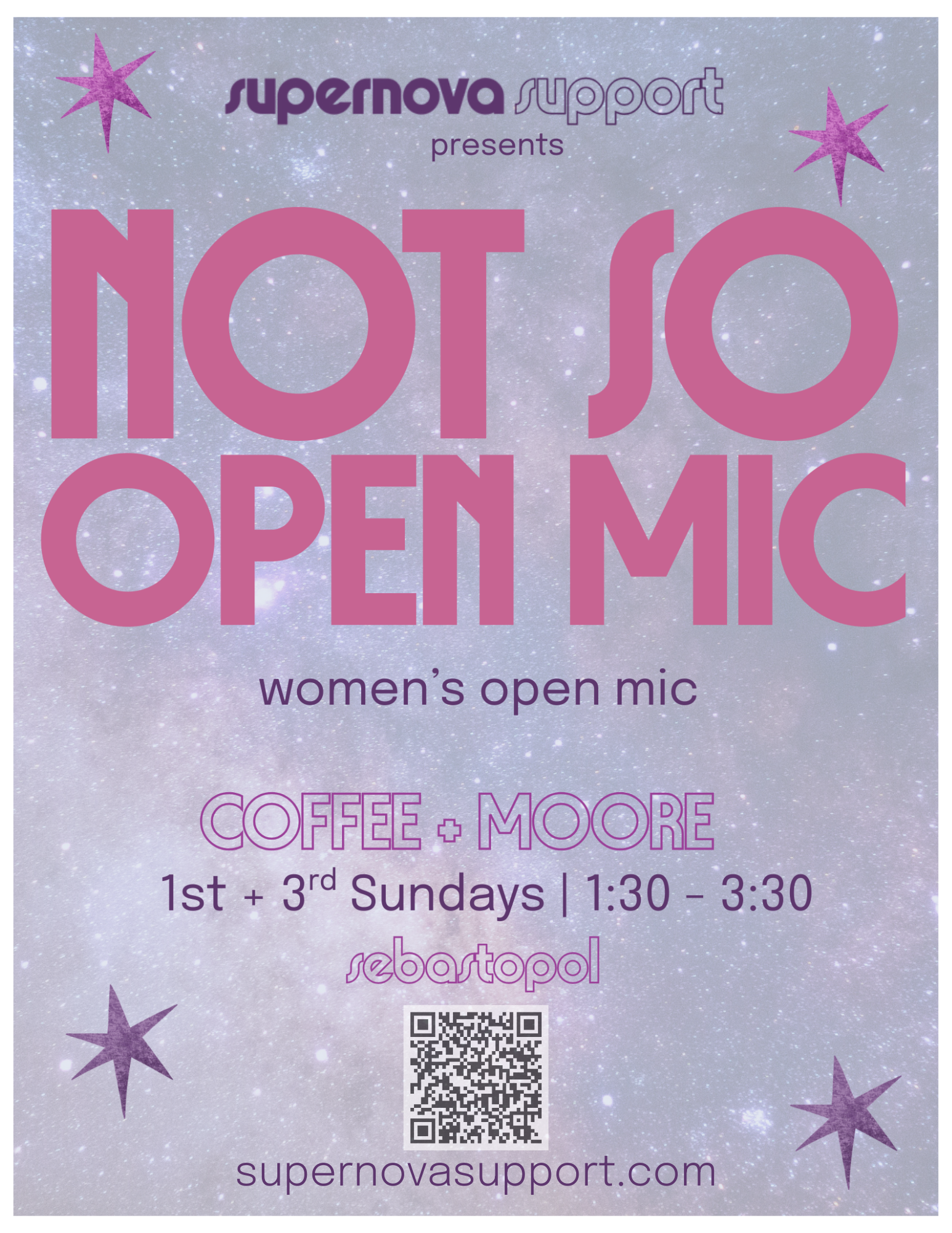 Flyer for Not So Open Mic at Coffee & Moore