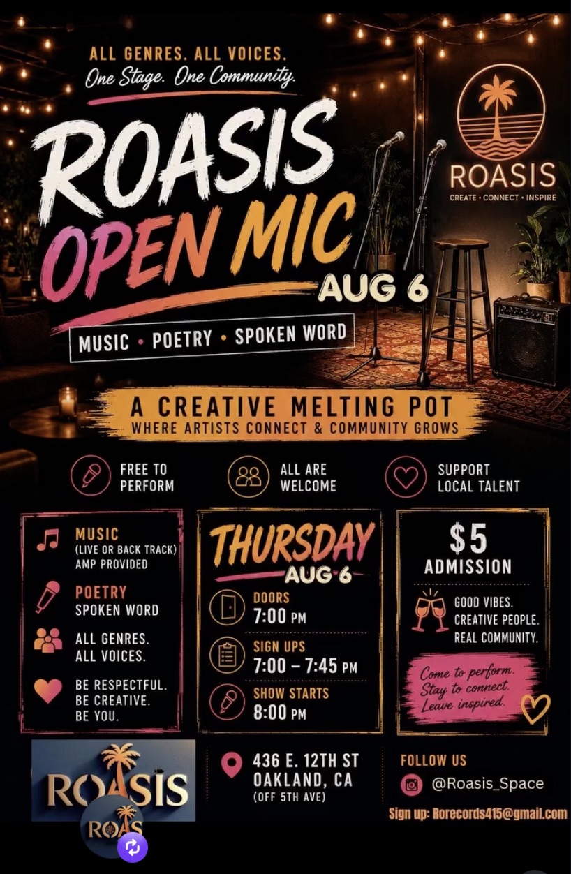 Flyer for Roasis Open Mic
