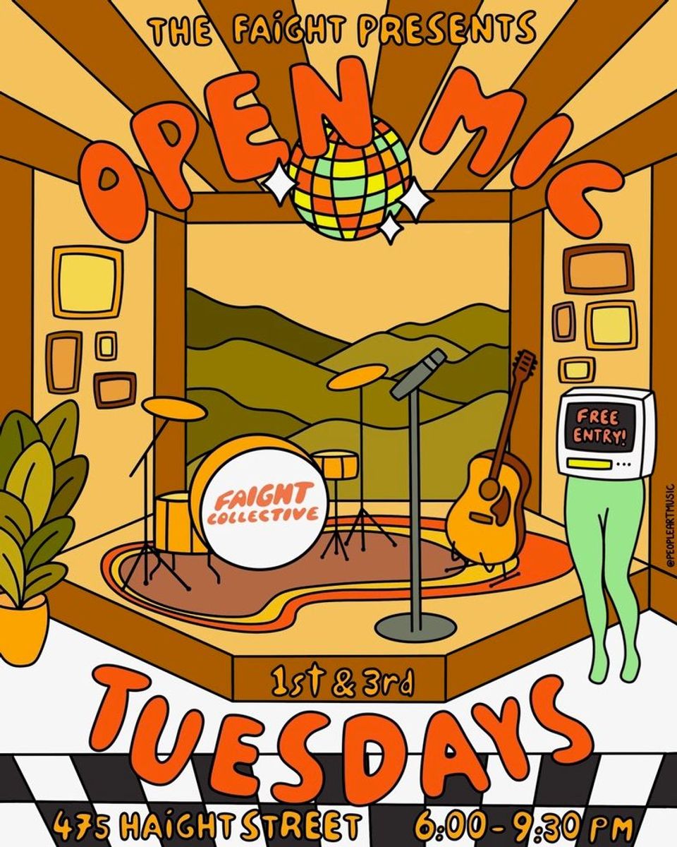Flyer for The Faight Open Mic at The Faight