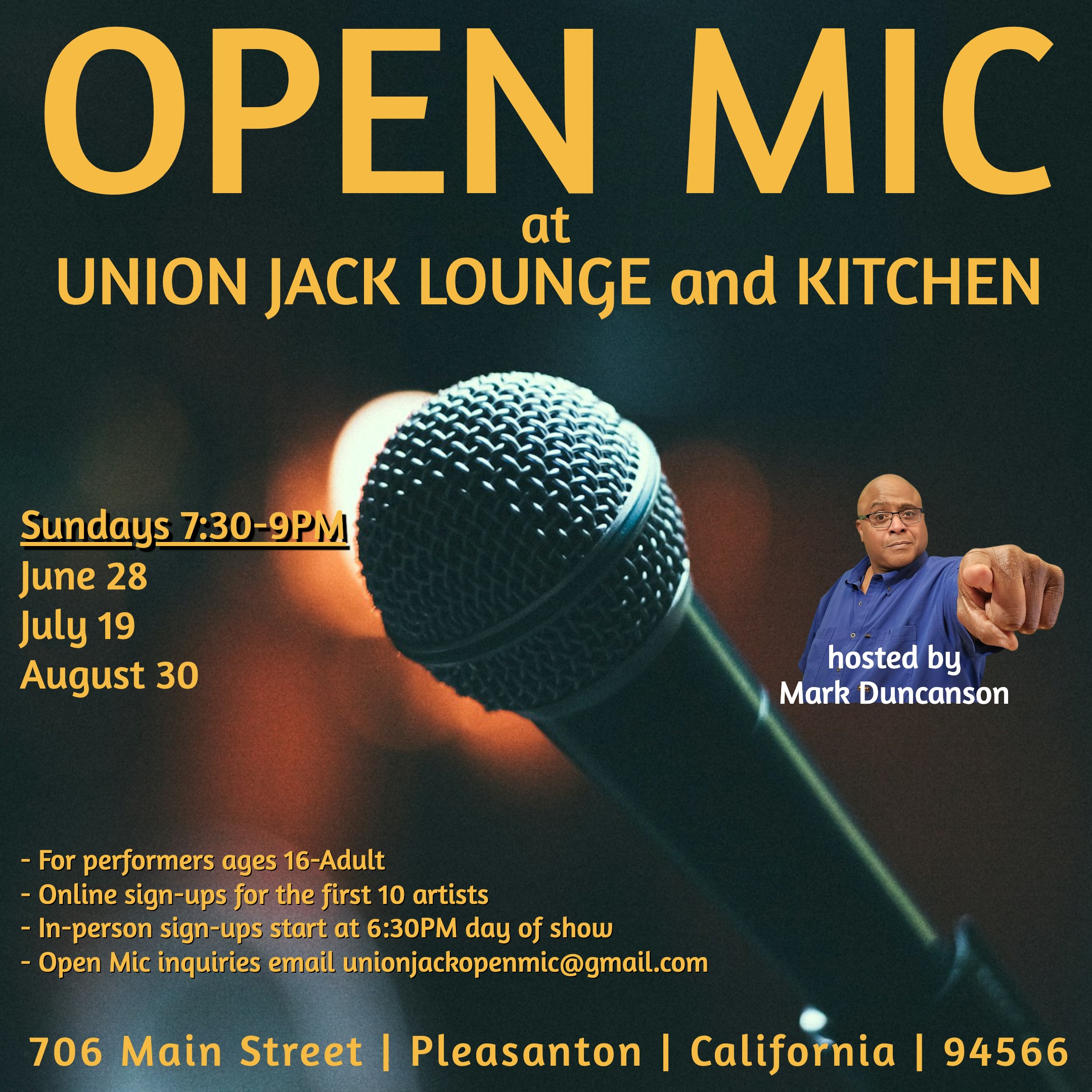 Flyer for Union Jack Open Mic at Union Jack