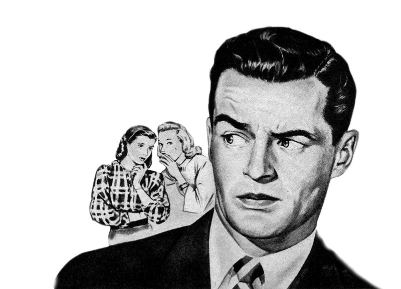 Guy with gossiping friends