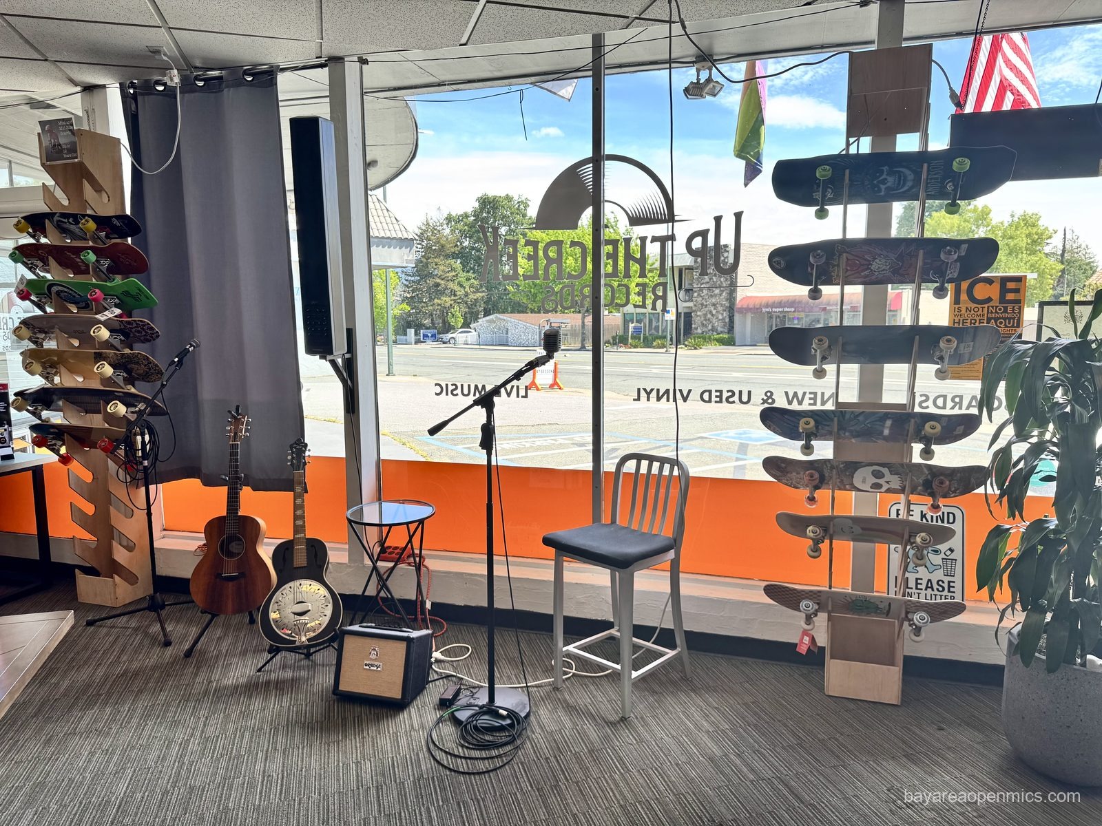 The spot where solo performers can drop in to play an hour of live music during business hours at Up The Creek Records